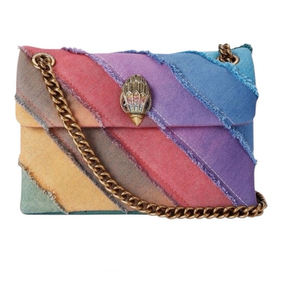 Kurt Geiger Handbags - Kurt Geiger Denim Mini Kensington Multicolor Diagonal Stripe Chain Shoulder Bag